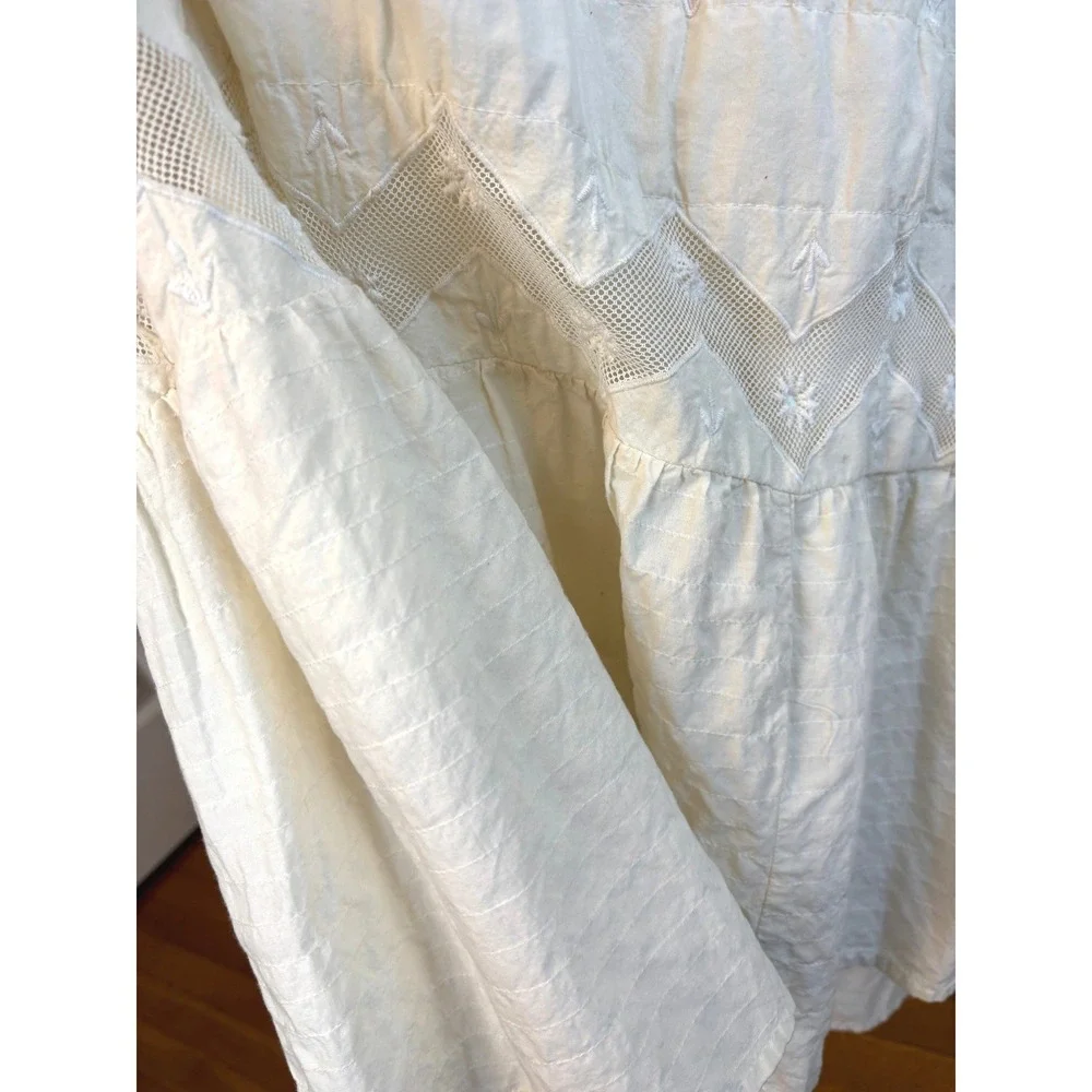 Lucky Brand Maxi Dress Cream Womens Large Embroidered Eyelet Tiered Open Back - Picture 5 of 13
